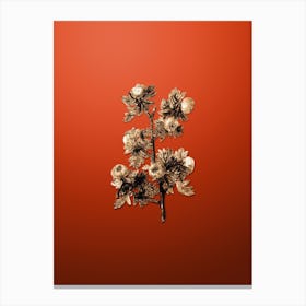 Gold Botanical Tansy Leaved Hawthorn Flower on Tomato Red Canvas Print