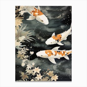 Orange Koi Fish Watercolour With Botanicals 3 Canvas Print