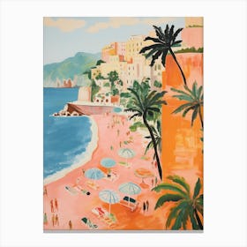 Atrany, Amalfi Coast   Italy Beach Club Lido Watercolour 1 Canvas Print