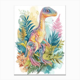 Rainbow Watercolour Archaeopteryx Dinosaur 2 Canvas Print