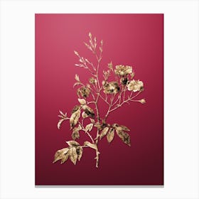 Gold Botanical Pink Noisette Roses on Viva Magenta Canvas Print
