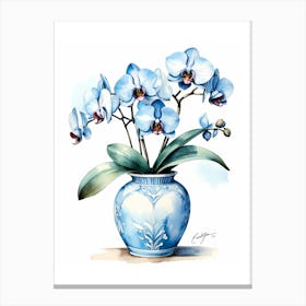 Blue Orchids In A Vase Canvas Print