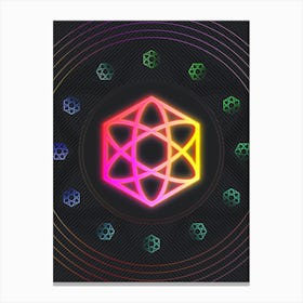 Neon Geometric Glyph in Pink and Yellow Circle Array on Black n.0436 Canvas Print