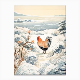 Winter Bird Painting Rooster 2 Canvas Print