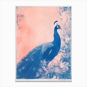 Cyanotype Inspired Peacock In The Leaves 3 Canvas Print