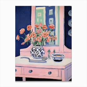 Bathroom Vanity Painting With A Cosmos Bouquet 3 Canvas Print