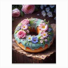 Donut With Flowers Canvas Print