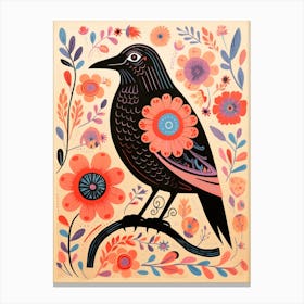Pink Scandi Raven 4 Canvas Print