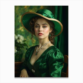 Victorian Woman In Green Dress Canvas Print