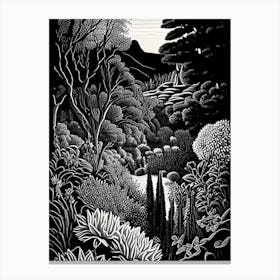 Red Butte Garden, 1, Usa Linocut Black And White Vintage Canvas Print