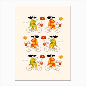 Women Riding Bycicle Illustration Set Canvas Print