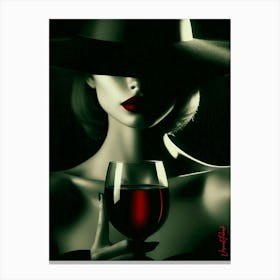 Mysterious Woman With A Glass Of Red Wine 4 Canvas Print