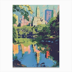 Central Park New York Colourful Silkscreen Illustration 1 Canvas Print