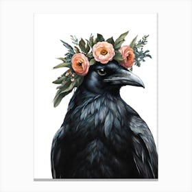 Crow With Floral Crown Canvas Print