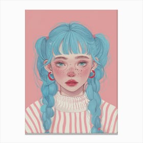 Cute Girl With Blue Hair 1 Canvas Print