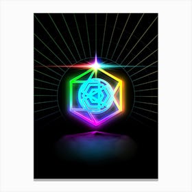 Neon Geometric Glyph in Candy Blue and Pink with Rainbow Sparkle on Black n.0125 Canvas Print
