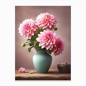 Pink Dahlias in a Vase Canvas Print