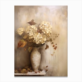 Hydrangea, Autumn Fall Flowers Sitting In A White Vase, Farmhouse Style 1 Canvas Print