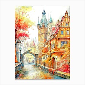 Prague Watercolor Travel Canvas Print