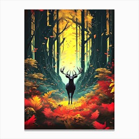 Elk In The Fall - Silhouette In The Forest Canvas Print