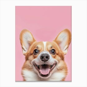 Cute Corgi Dog On Pink Background.Generated AI. Wall Art Print Canvas Print