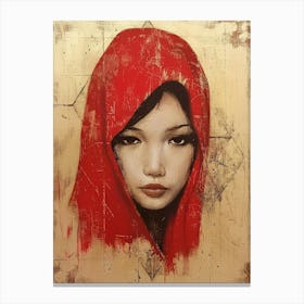 Asian Girl In Red Canvas Print