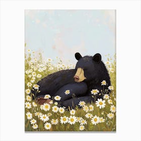 American Black Bear Resting In A Field Of Daisies Storybook Illustration 1 Canvas Print