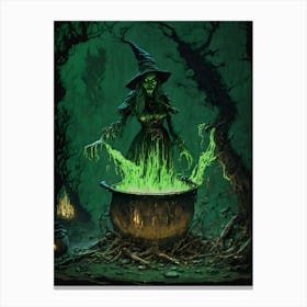 Witch's Brew in the Haunting Forest - Cauldron Witchcraft Canvas Print