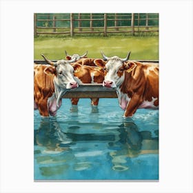 Cows In The Water Canvas Print