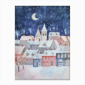 Whimsical Christmas Village at Night Canvas Print