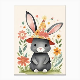 Floral Cute Baby Rabbit Bunny Nursery (25) Canvas Print