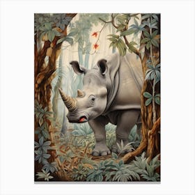 Rhino Peeking Out From Behind The Leaves 4 Canvas Print
