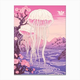 Mauve Stinger Jellyfish Japanese Style 1 Canvas Print