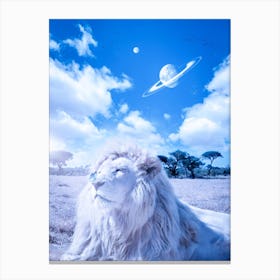 White Lion And Blue Butterfly 1 Canvas Print