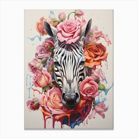 Zebra With Roses Canvas Print