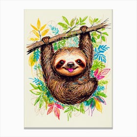 Sloth Hanging On A Branch Canvas Print