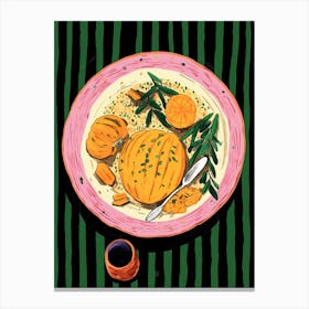 A Plate Of Pumpkins, Autumn Food Illustration Top View 7 Canvas Print