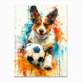Dog With Soccer Ball Canvas Print