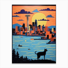 Seattle, United States Skyline With A Cat 2 Canvas Print