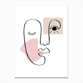 Abstract Face With Eyes Closed - Line Art Canvas Print