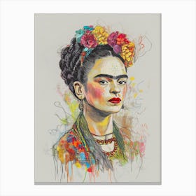 Emotionale Frida Kahlo Skizze, Farbige Bleistift-Zeichnung Canvas Print