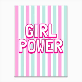 Girl Power Pink and Green Stripes Canvas Print