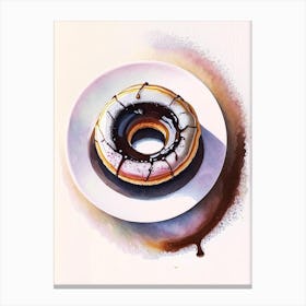 A Donut On A Plate With A Coffee Next To It Cute Neon 1 Canvas Print