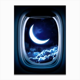 Airplane window with Moon, porthole #7 Canvas Print