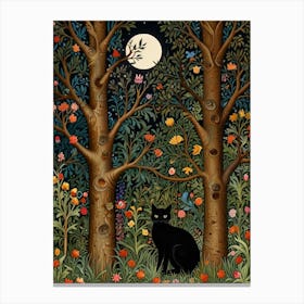 Black Cat In The Forest Style William Morris 9 Canvas Print