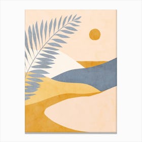 Mid Mod Boho Tropical Summer Landscape Peach Fuzz, Blue, ochre Canvas Print