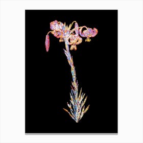 Stained Glass Vintage Lily Mosaic Botanical Illustration on Black Canvas Print