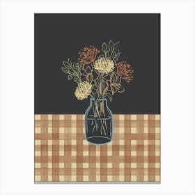 Flower bouquet gingham hand-drawn linework in moody earthy sepia brown Canvas Print