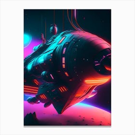 Spacecraft Neon Nights Space Canvas Print