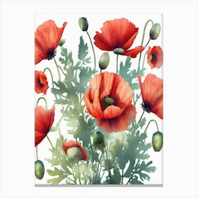 Watercolor red Poppies Canvas Print